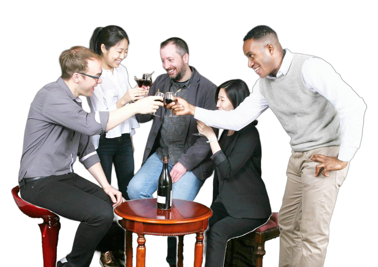 Friends toasting with Toddy Wine Glasses around table